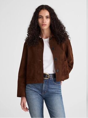 NWOT Madewell Boxy-Crop Jacket in Suede in Brown Dark Roast Size Small - NW087